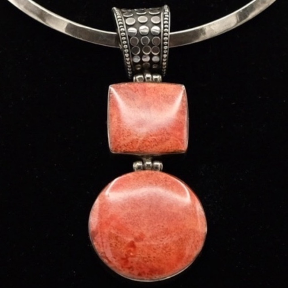 Vintage Sterling Silver Large Coral Pendant BOHEMIAN INSPIRED 🙌🏻✨⏰💭🤝⌛️